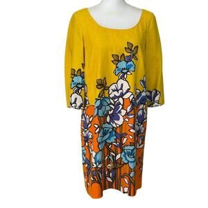 Linen floral shift dress, 10, vintage 60s style, statement, tropical, eclectic